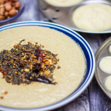 Peanut Chutney in a bowl with mini Idly